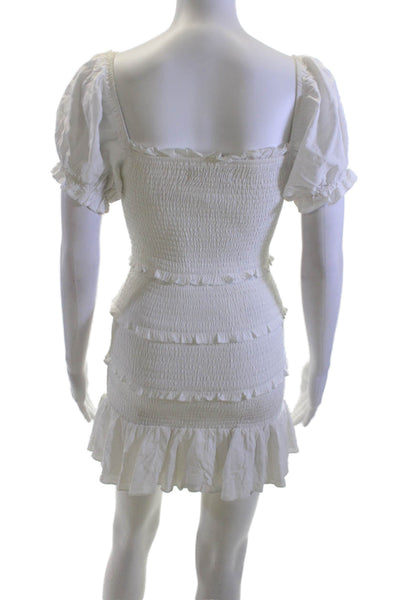 Katie J Women Bodycon Mini Dress White Viscose Square Neck Short Sleeve Size XL