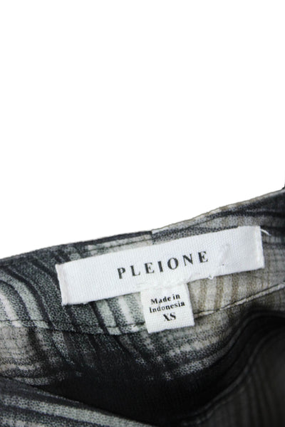 Pleione Womens Tunic Blouse V-Neck Plaid Beige Long Sleeve Button-Up Size XS