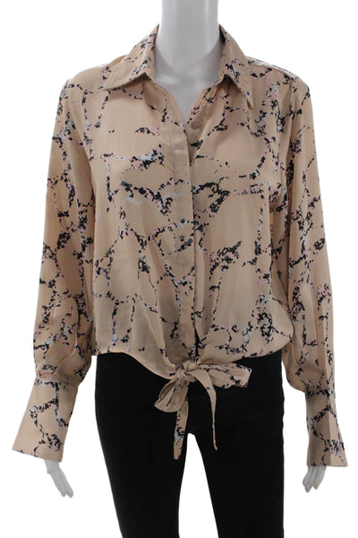 Elan Womens Beige Collared Button Up Blouse Long Sleeve 100% Polyester Size M