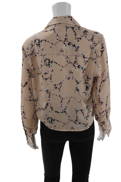 Elan Womens Beige Collared Button Up Blouse Long Sleeve 100% Polyester Size M