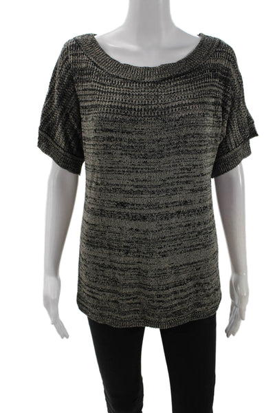 Anne Klein Women Pullover Sweater Black Short Sleeve Round Neck Size M