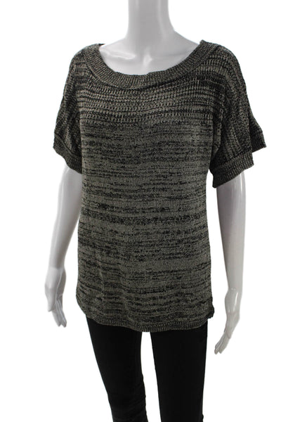 Anne Klein Women Pullover Sweater Black Short Sleeve Round Neck Size M