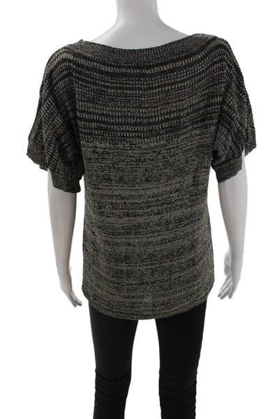 Anne Klein Women Pullover Sweater Black Short Sleeve Round Neck Size M