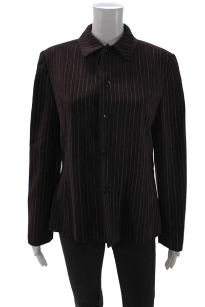 Bill Blass Womens Black Striped Collared Blazer Long Sleeve Button 90s Size M