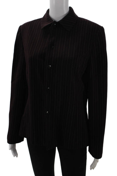Bill Blass Womens Black Striped Collared Blazer Long Sleeve Button 90s Size M