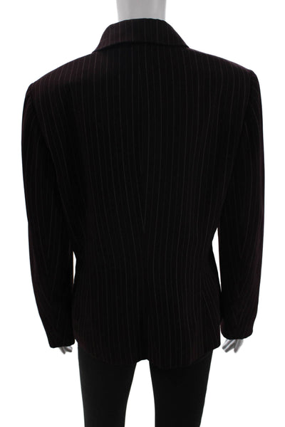 Bill Blass Womens Black Striped Collared Blazer Long Sleeve Button 90s Size M