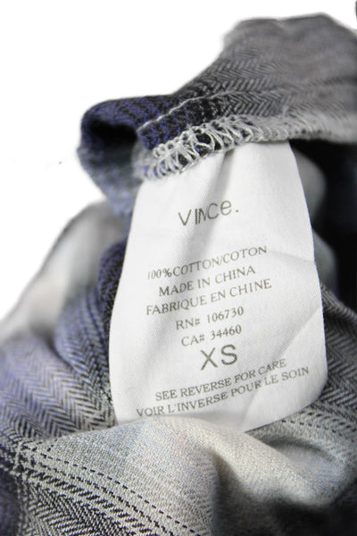 Vince Women Tunic Button-Up Black Plaid Cotton Collared Long Sleeve Size S