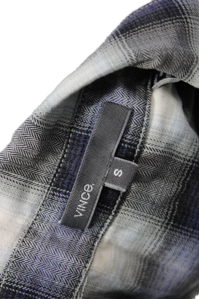 Vince Women Tunic Button-Up Black Plaid Cotton Collared Long Sleeve Size S