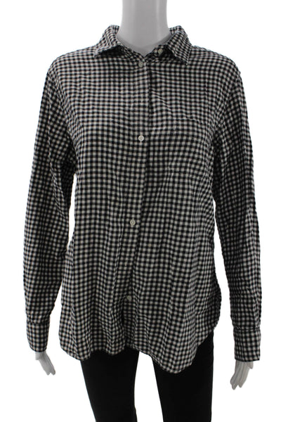 Uniqlo Womens Black Check Collared Button Up Shirt Long Sleeve Cotton Size XL