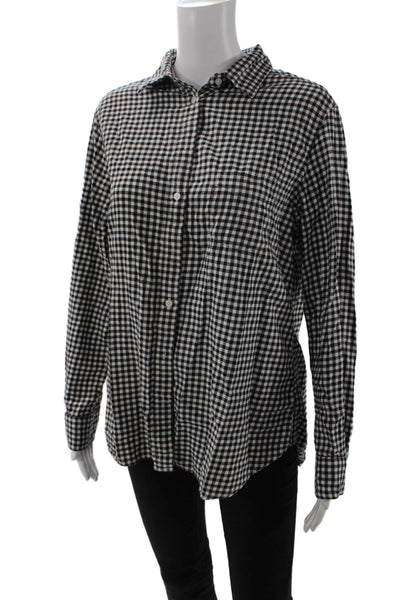 Uniqlo Womens Black Check Collared Button Up Shirt Long Sleeve Cotton Size XL