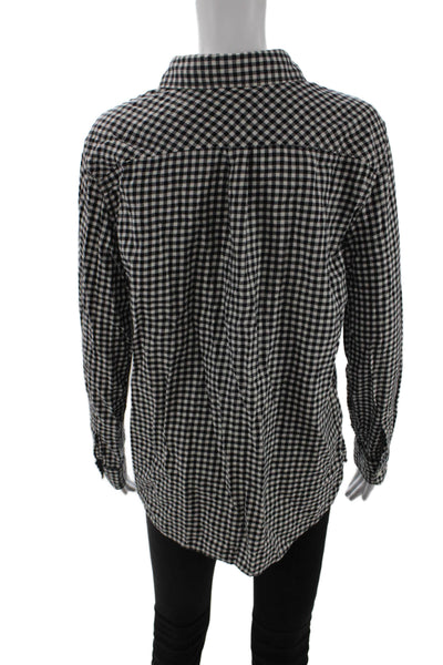 Uniqlo Womens Black Check Collared Button Up Shirt Long Sleeve Cotton Size XL