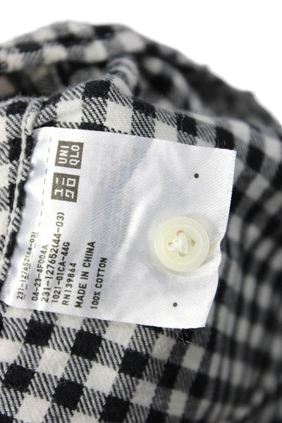 Uniqlo Womens Black Check Collared Button Up Shirt Long Sleeve Cotton Size XL