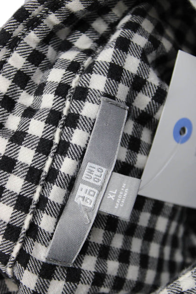 Uniqlo Womens Black Check Collared Button Up Shirt Long Sleeve Cotton Size XL
