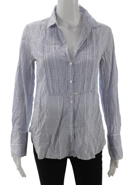 J Crew Womens Basic Collared Button-Up Long Sleeve Blue Cotton Top Size 2