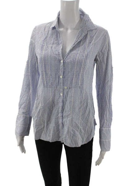 J Crew Womens Basic Collared Button-Up Long Sleeve Blue Cotton Top Size 2