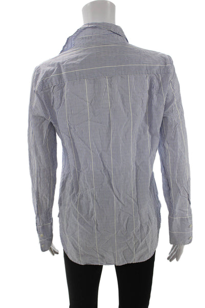 J Crew Womens Basic Collared Button-Up Long Sleeve Blue Cotton Top Size 2