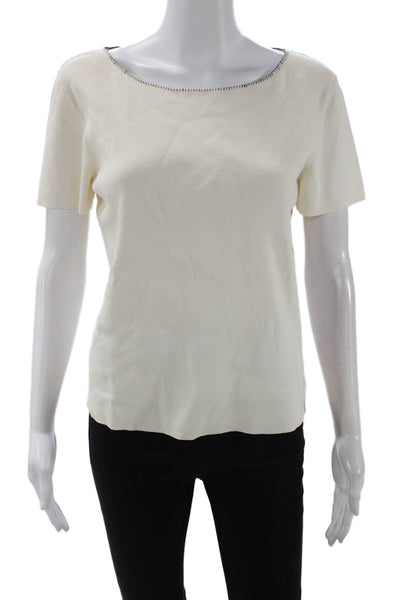 Dana Buchman Womens Basic White T-Shirt Short Sleeve Viscose Blend Size L