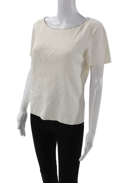 Dana Buchman Womens Basic White T-Shirt Short Sleeve Viscose Blend Size L