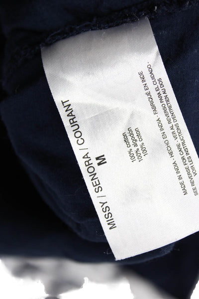 Designer Womens Bohemian Dark Blue Button Up Blouse Short Sleeve Size S
