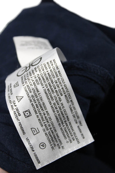 Designer Womens Bohemian Dark Blue Button Up Blouse Short Sleeve Size S