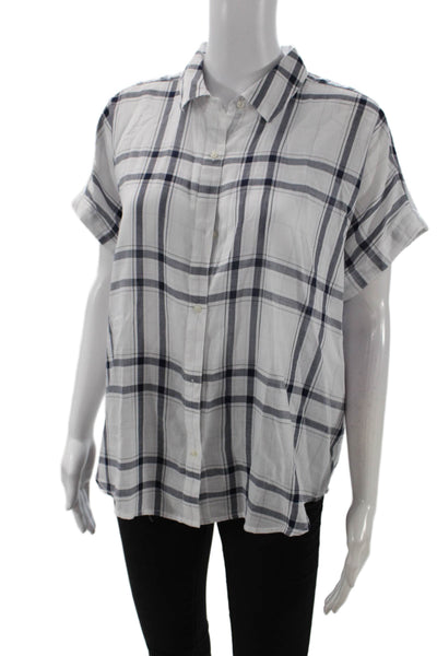Designer Womens Bohemian Dark Blue Button Up Blouse Short Sleeve Size S