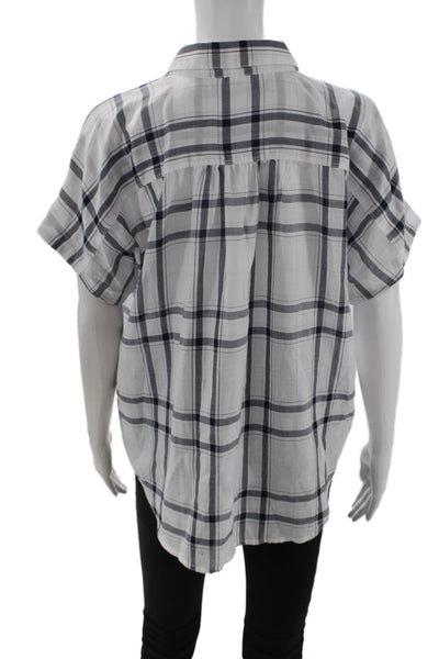 Designer Womens Bohemian Dark Blue Button Up Blouse Short Sleeve Size S