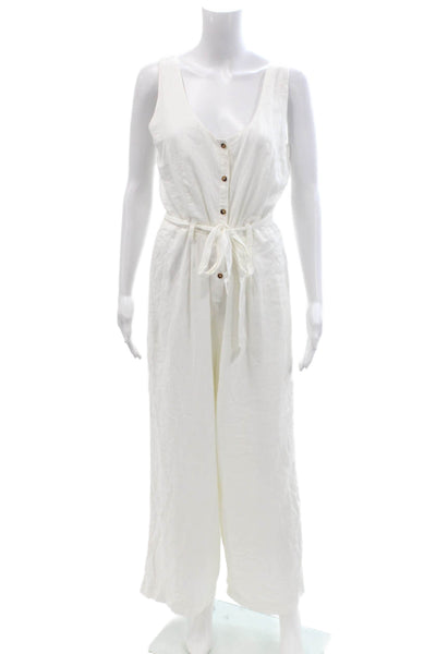 Z Supply Womens Sleeveless Scoop Neck White Linen Rayon Jumpsuit Size S