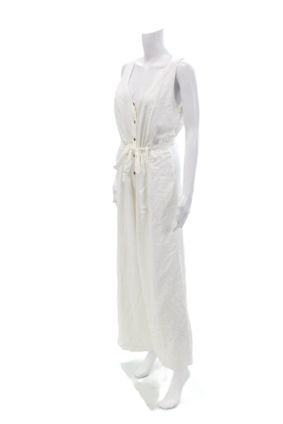 Z Supply Womens Sleeveless Scoop Neck White Linen Rayon Jumpsuit Size S