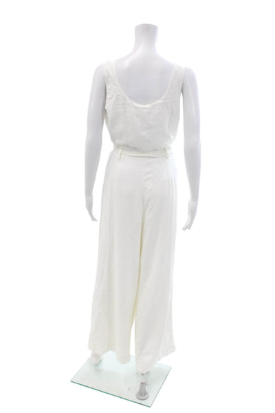 Z Supply Womens Sleeveless Scoop Neck White Linen Rayon Jumpsuit Size S