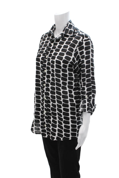 Emily Phillips Women Tunic Button-Up Linen Long Sleeve Black Geometric Size 3