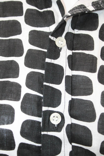 Emily Phillips Women Tunic Button-Up Linen Long Sleeve Black Geometric Size 3