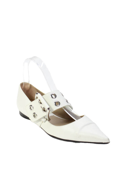 Michael Kors Womens Leather Grommet Detail Pointed Toe Flats White Size 6