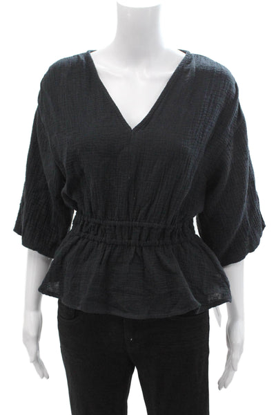 Joes Women Bohemian V-Neck Cotton Blouse Black 3/4 Sleeve Size XS