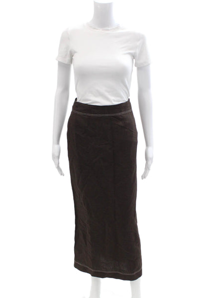Aligne Womens Straight Pencil Long Brown Linen Blend Skirt Size 0