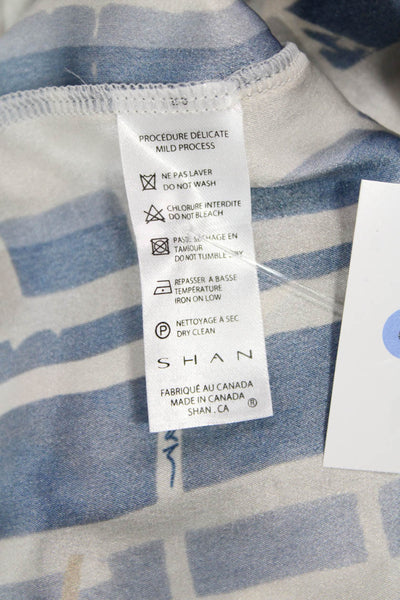 Shan Womens Shift T-Shirt Dress Blue Silk Geometric Short Sleeve Size 4