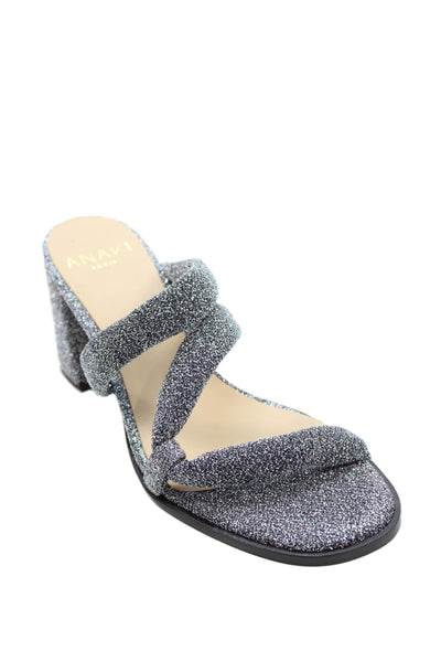 Anaki Womens Malibu Metallic Strappy Slip On Open Toe Heels Silver Size EUR 39
