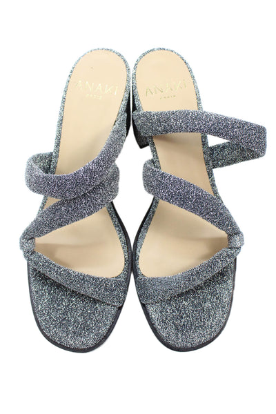 Anaki Womens Malibu Metallic Strappy Slip On Open Toe Heels Silver Size EUR 39