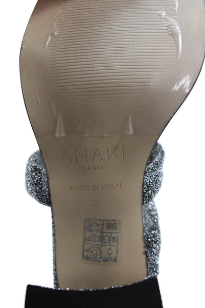 Anaki Womens Malibu Metallic Strappy Slip On Open Toe Heels Silver Size EUR 39