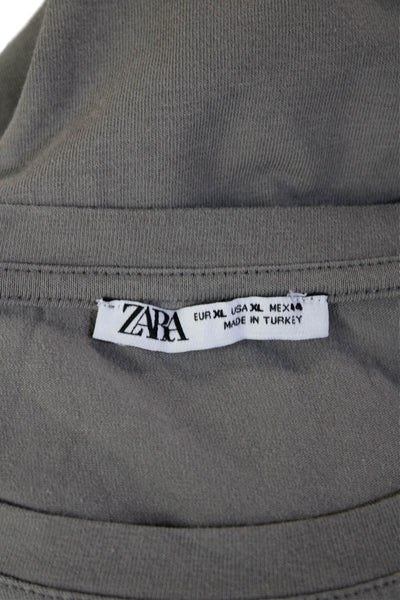Zara Mens Basic T-Shirt Gray Cotton Blend Crew Neck Short Sleeve Size XL