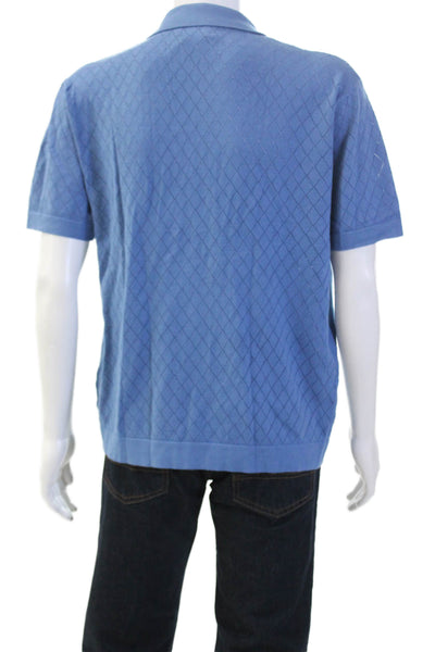 Runaway Mens Cotton Blend Knit Collared Button Up Shirt Blue Size L