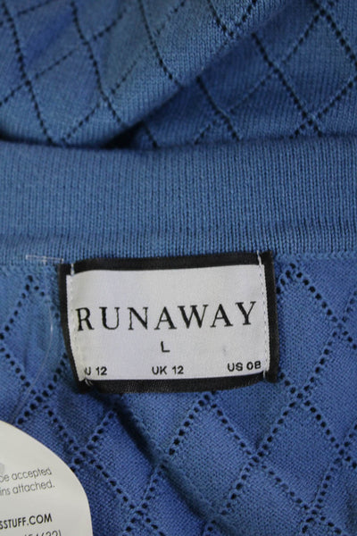 Runaway Mens Cotton Blend Knit Collared Button Up Shirt Blue Size L