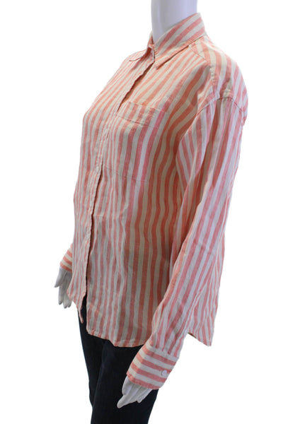 Faherty Women Striped Linen Button-Up Collared Long Sleeve Orange Size 2XS