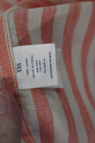 Faherty Women Striped Linen Button-Up Collared Long Sleeve Orange Size 2XS