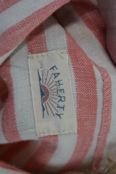 Faherty Women Striped Linen Button-Up Collared Long Sleeve Orange Size 2XS