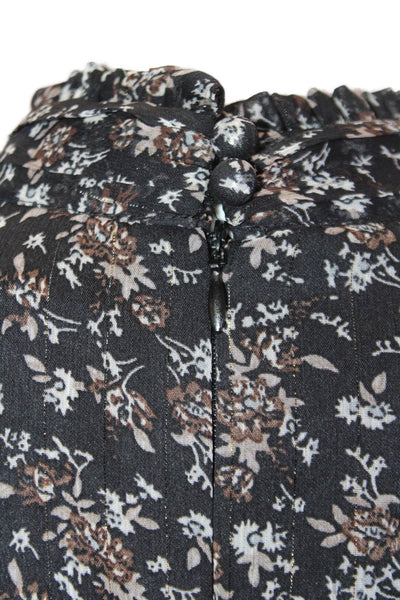 Aqua Women Fit & Flare Dress Black Floral Long Sleeve High Neck Mini Size S