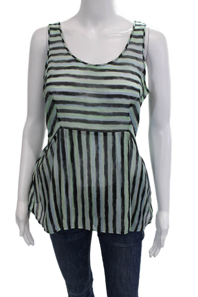 Theory Womens Silk Striped Sleeveless Tank Black Size 0P
