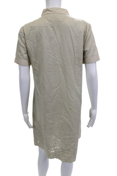 Elie Tahari Women Floral Collared Shirt Dress Beige Short Sleeve Size 10