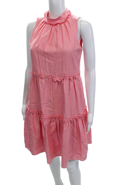 Vince Camuto Women Pink Shift Sundress Mockneck Linen Maxi Size 4