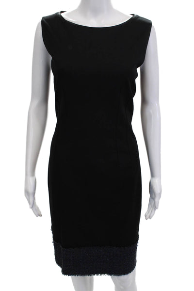 Elie Tahari Women Sheath Dress Black Sleeveless Round Neck Knee Length Size 12