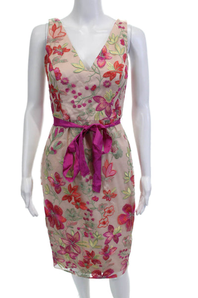 Eliza J Women Sheath Dress Multi Color V Neck Sleeveless Midi Size 0